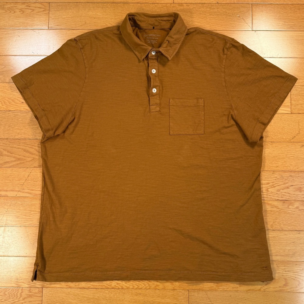 Outerknown Saltwater Slub Polo Mens XL Brown Organic Cotton Pocket Shirt